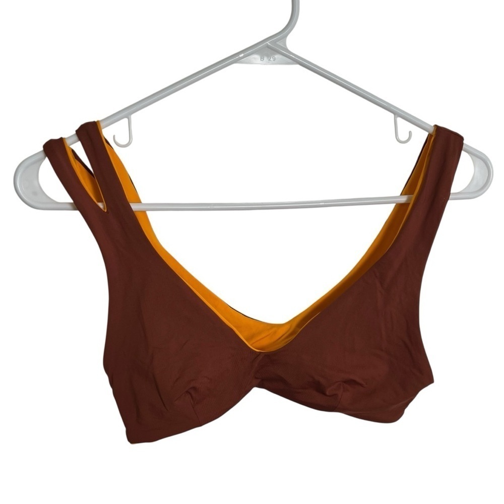 L*Space Women's One Wave Reversible Bikini Top Tan Brown Orange‎ V-Neck Strappy